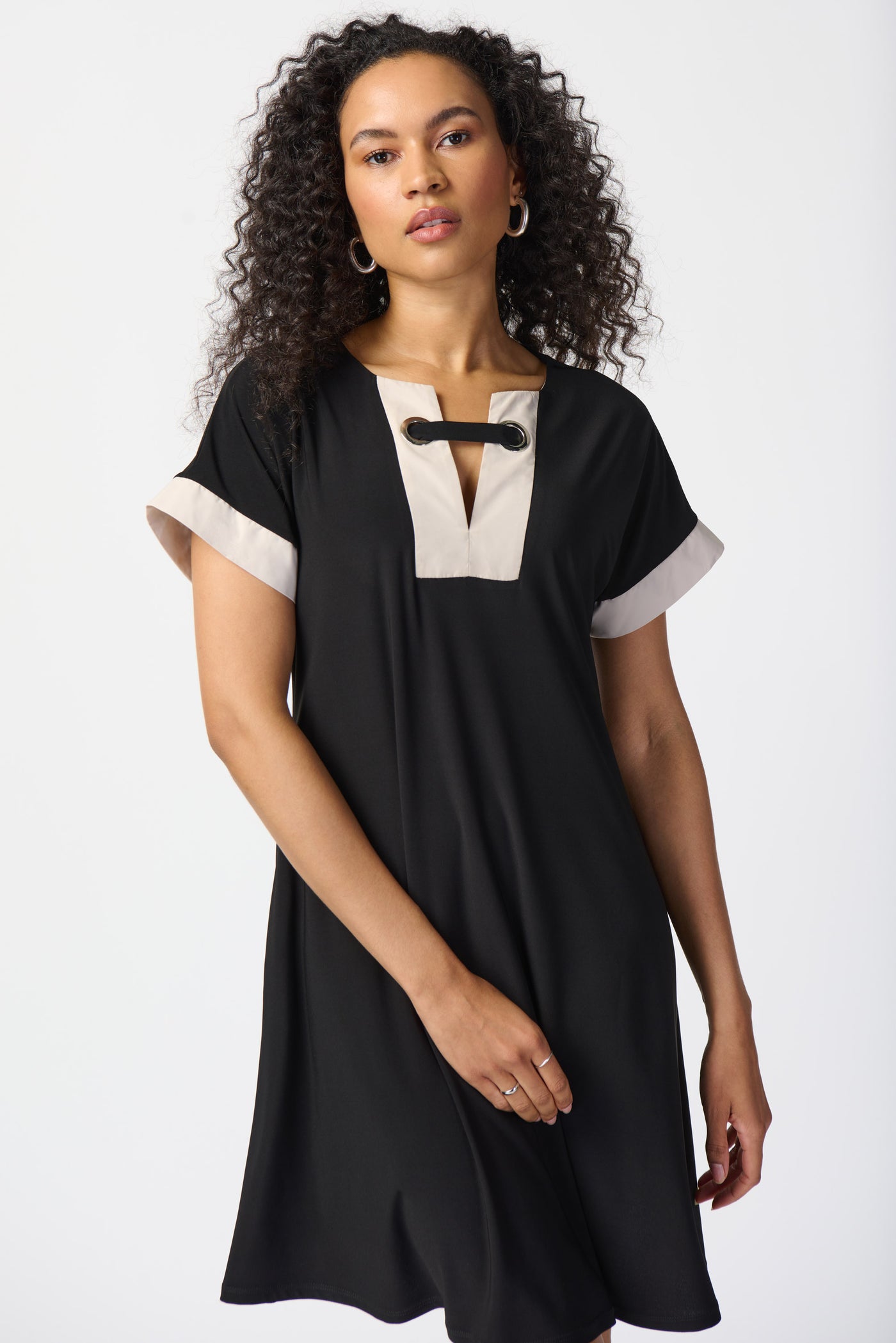 Joseph Ribkoff Black & Moonstone Colour Block A-line Dress