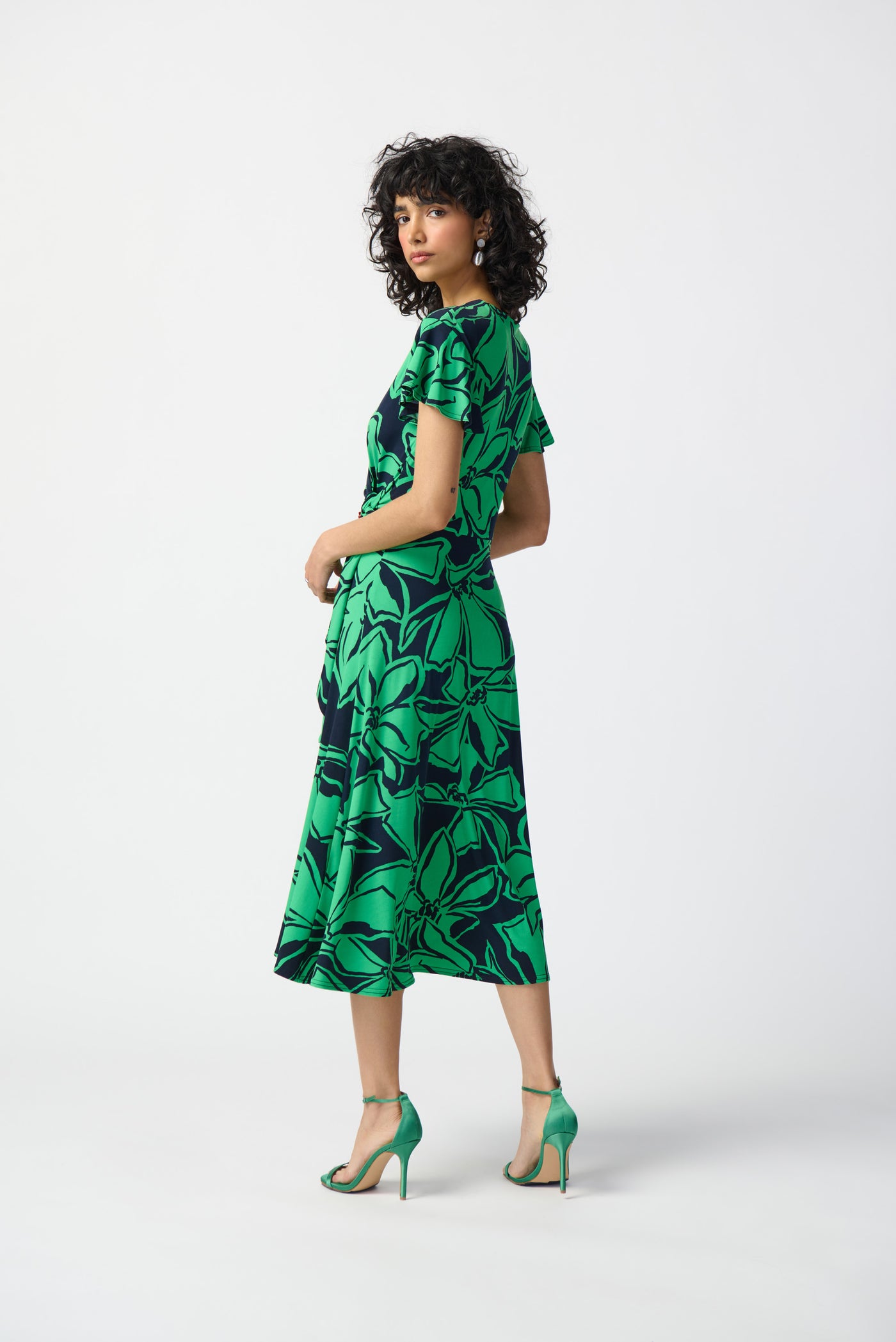 Joseph Ribkoff Green & Navy Floral Print Wrap Dress