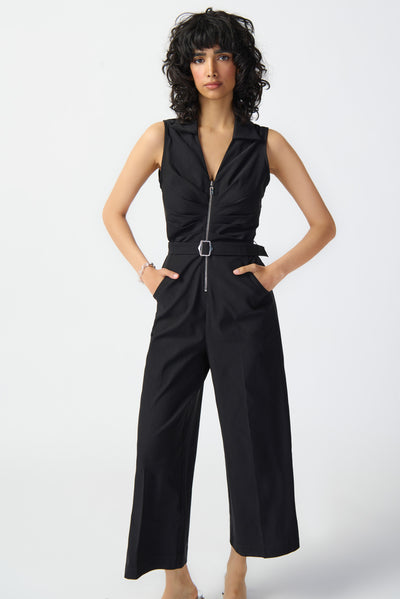 Joseph Ribkoff Black Sleeveless Jumpsuit with Rouched Front and Zip