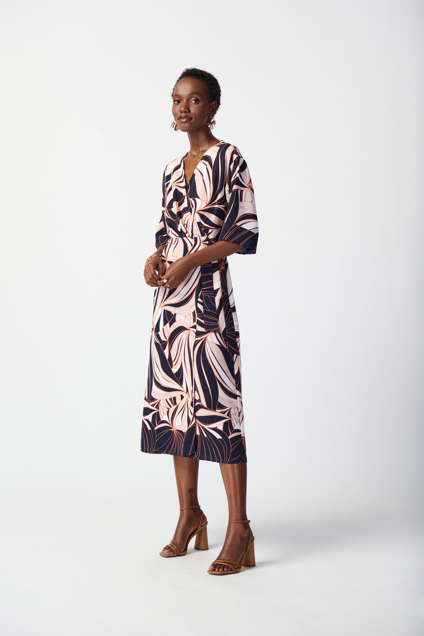 Joseph Ribkoff Tropical Print Woven Wrap Dress