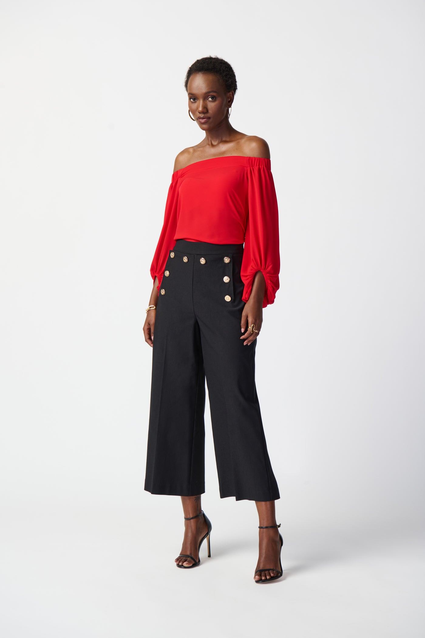 Joseph Ribkoff Black Culotte Trousers with Gold Button Detail