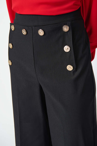 Joseph Ribkoff Black Culotte Trousers with Gold Button Detail