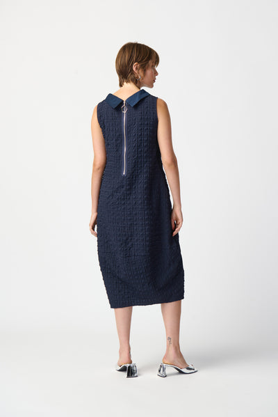 Joseph Ribkoff Textured Midnight Blue Dress With Back Zip Detailing