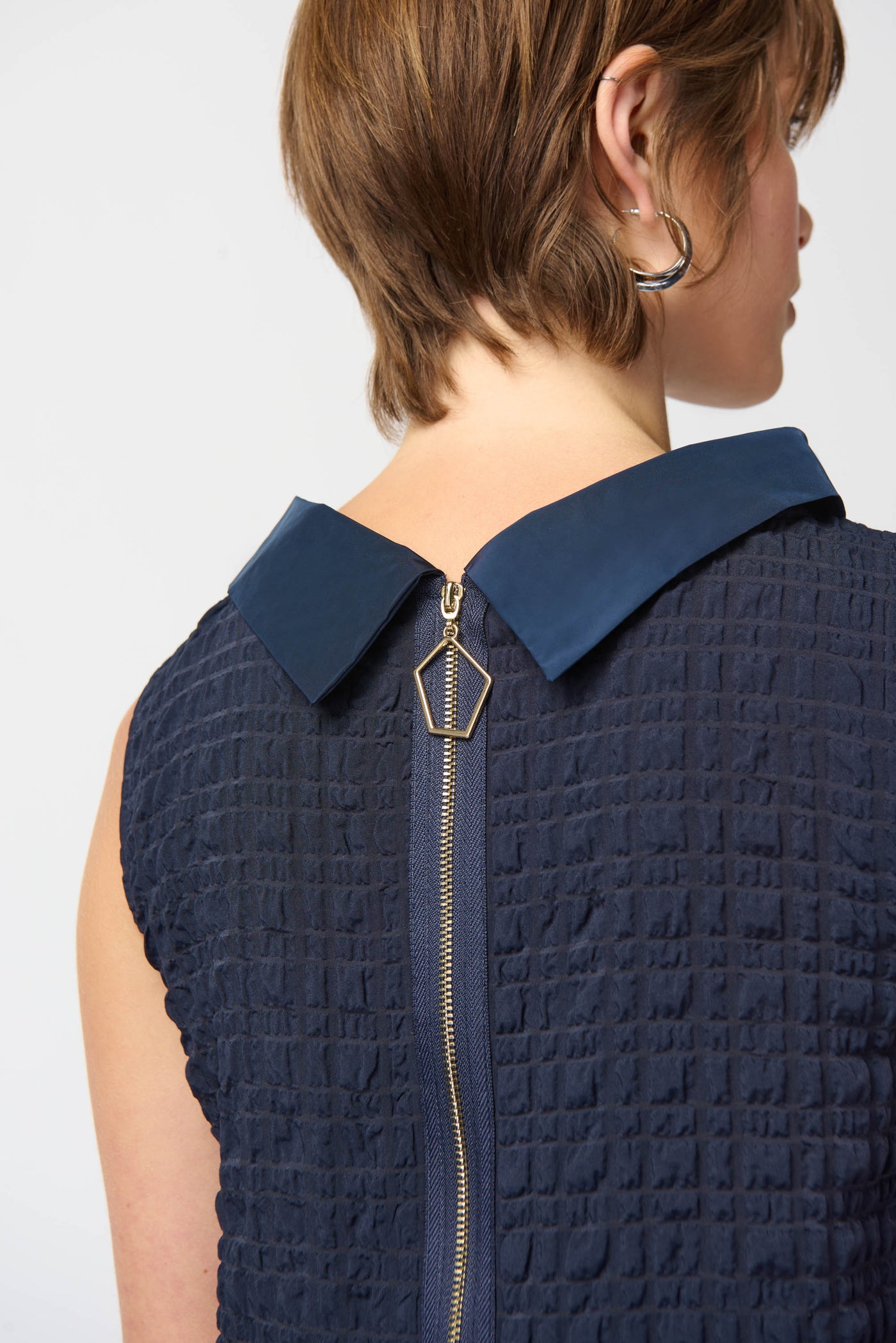Joseph Ribkoff Textured Midnight Blue Dress With Back Zip Detailing