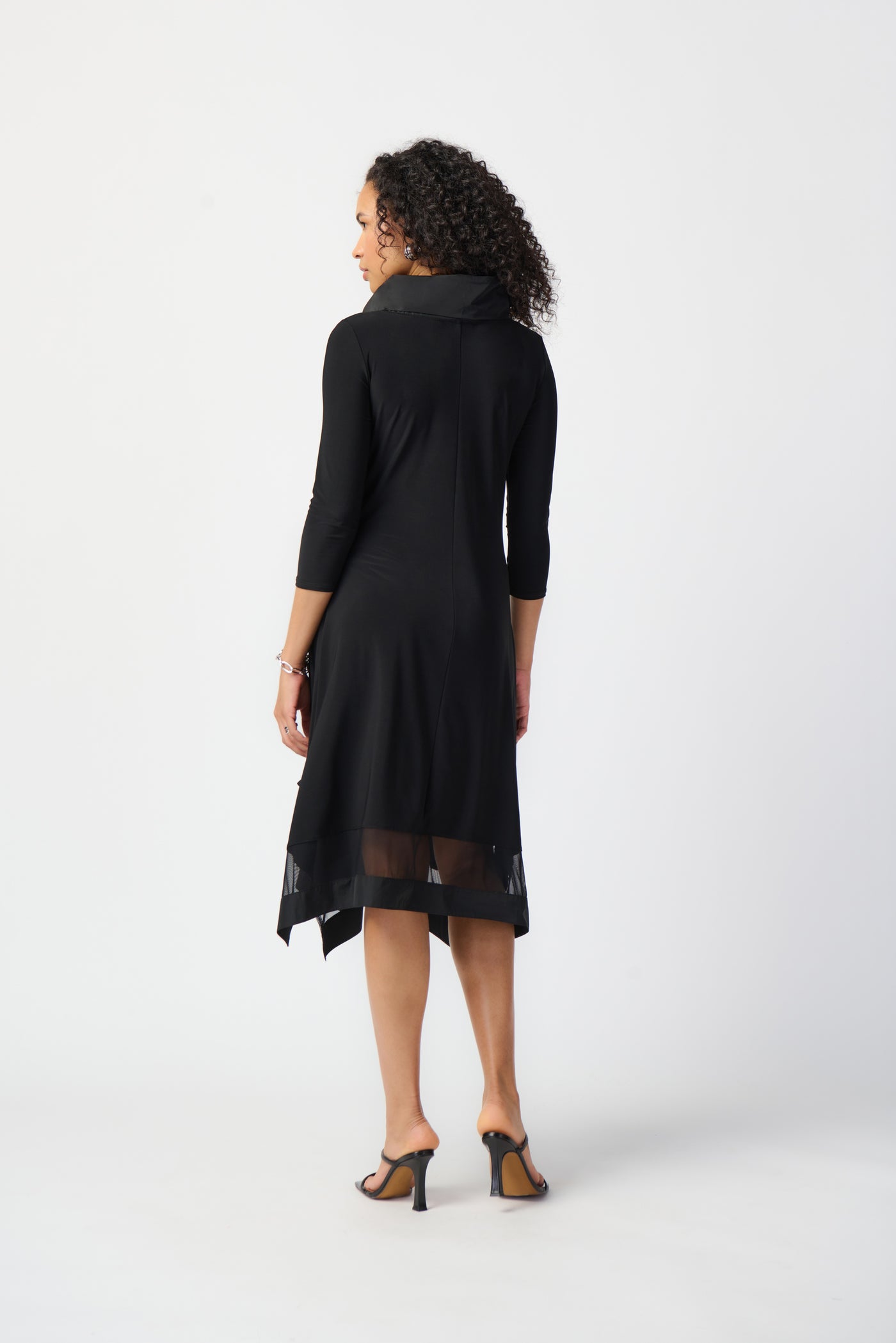 Joseph Ribkoff Cowl Neck Black Dress With Mesh Detailing