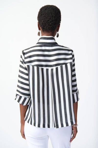 Joseph Ribkoff Black & Off White Striped Jacquard Trapeze Jacket