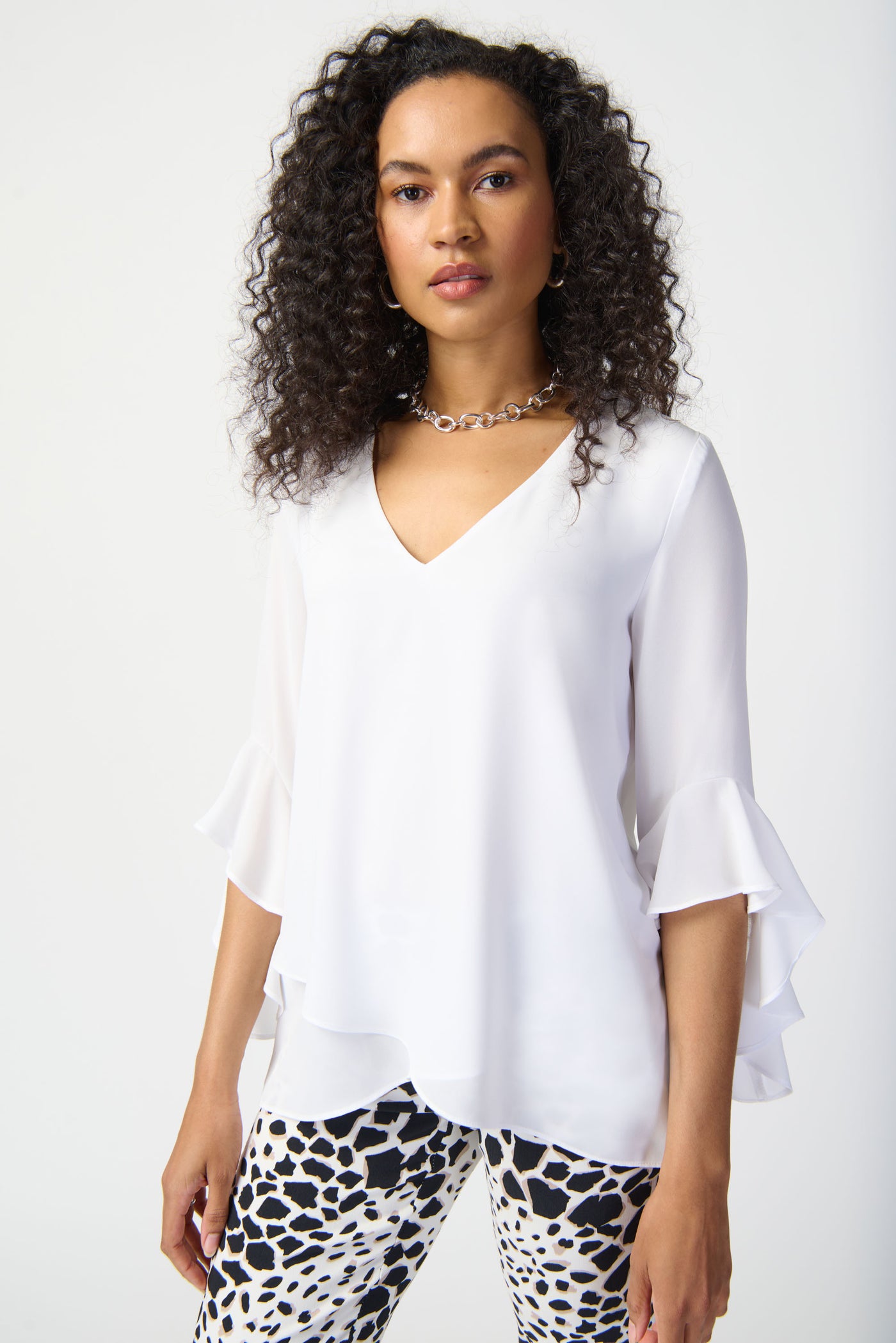 Joseph Ribkoff Off White Georgette Top With Ruffled Sleeves