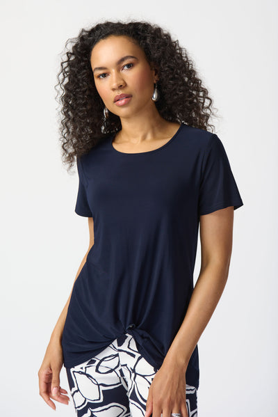 Joseph Ribkoff Midnight Blue Silky Knit Top with Knot Detail