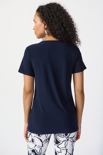 Joseph Ribkoff Midnight Blue Silky Knit Top with Knot Detail