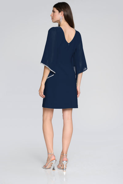 Joseph Ribkoff Midnight Blue Silky Knit Shift Dress with Chiffon Sleeve