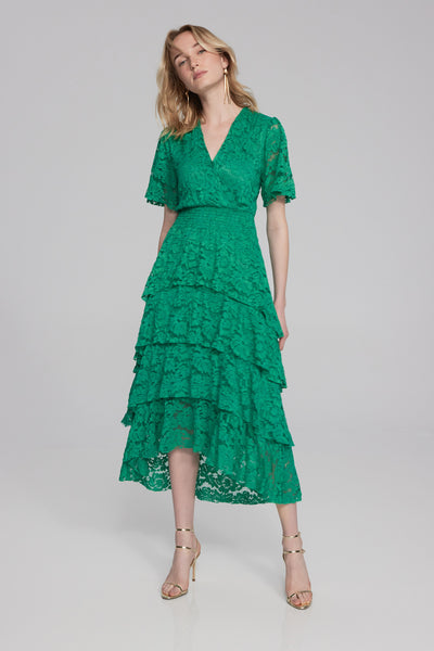 Joseph Ribkoff Noble Green Lace Ruffled A-Line Dress