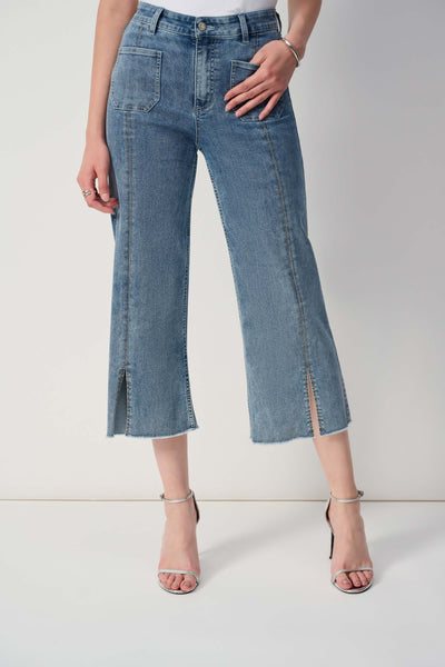 Joseph Ribkoff Denim Blue  Culotte Jeans With Embellished Front Seam