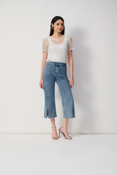 Joseph Ribkoff Denim Blue  Culotte Jeans With Embellished Front Seam