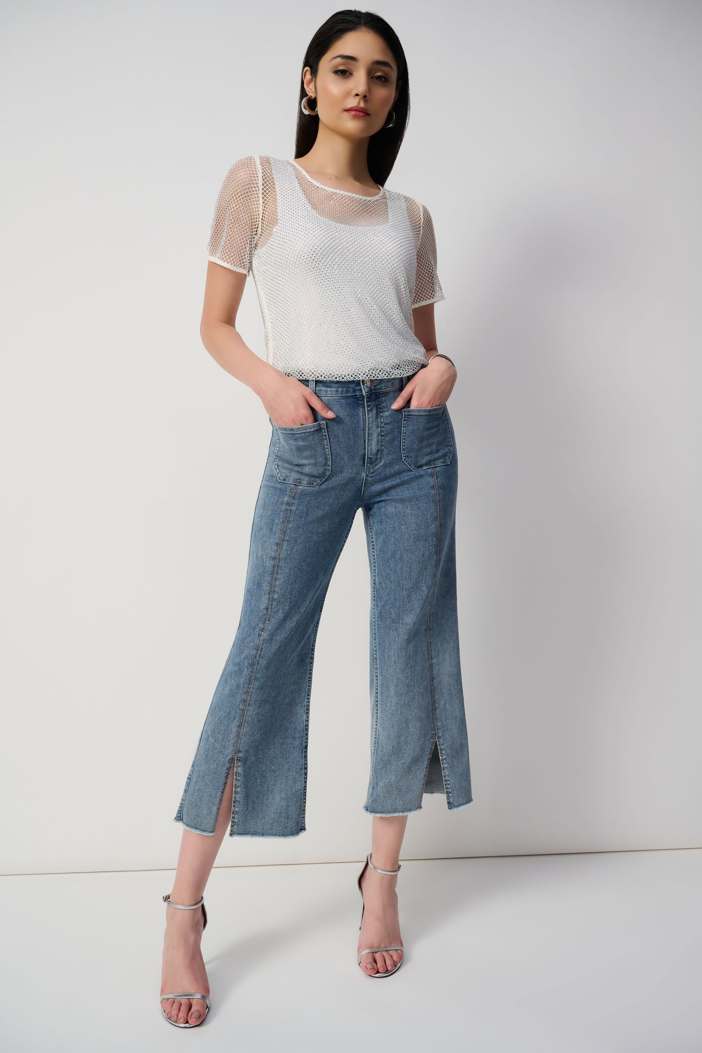 Joseph Ribkoff Denim Blue  Culotte Jeans With Embellished Front Seam