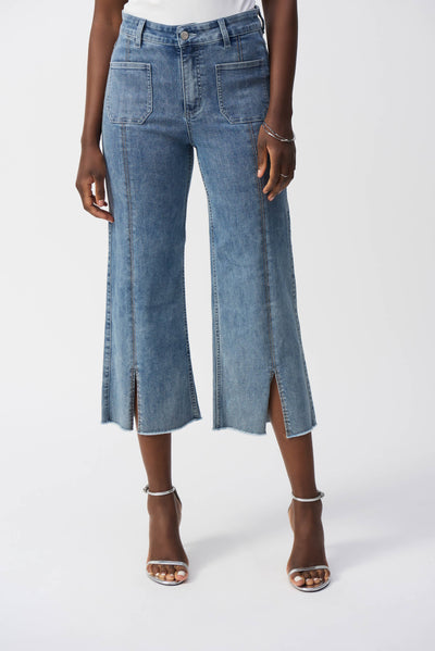 Joseph Ribkoff Denim Blue  Culotte Jeans With Embellished Front Seam