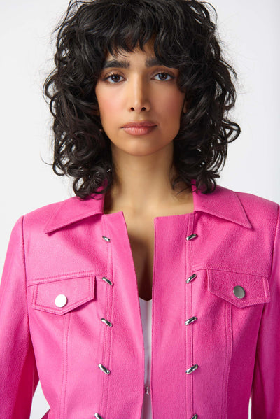 Joseph Ribkoff Bright Pink Suede Jacket With Metal Trims