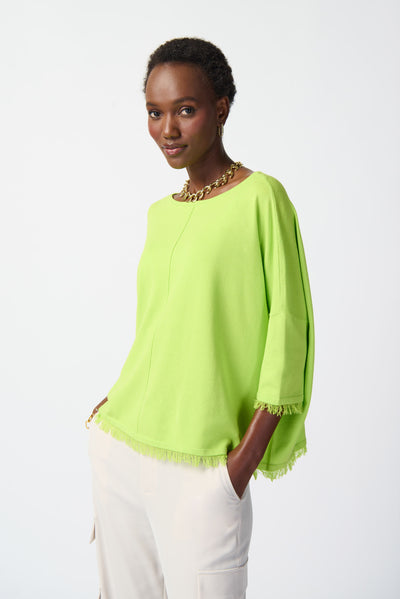 Joseph Ribkoff Lime Green Soft Knit Poncho with Fringes