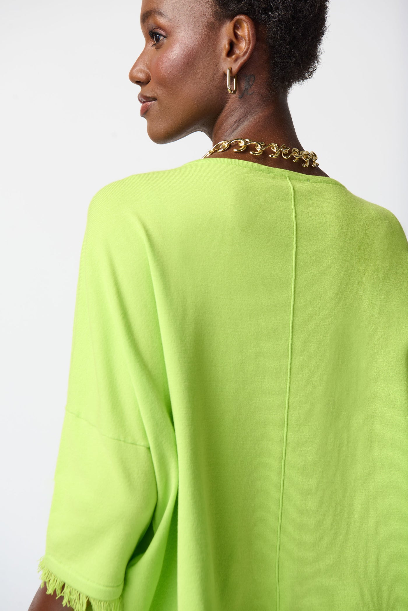 Joseph Ribkoff Lime Green Soft Knit Poncho with Fringes