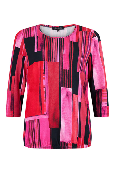 Pink, Black & Red Geometric Print Top with Elasticated Waist