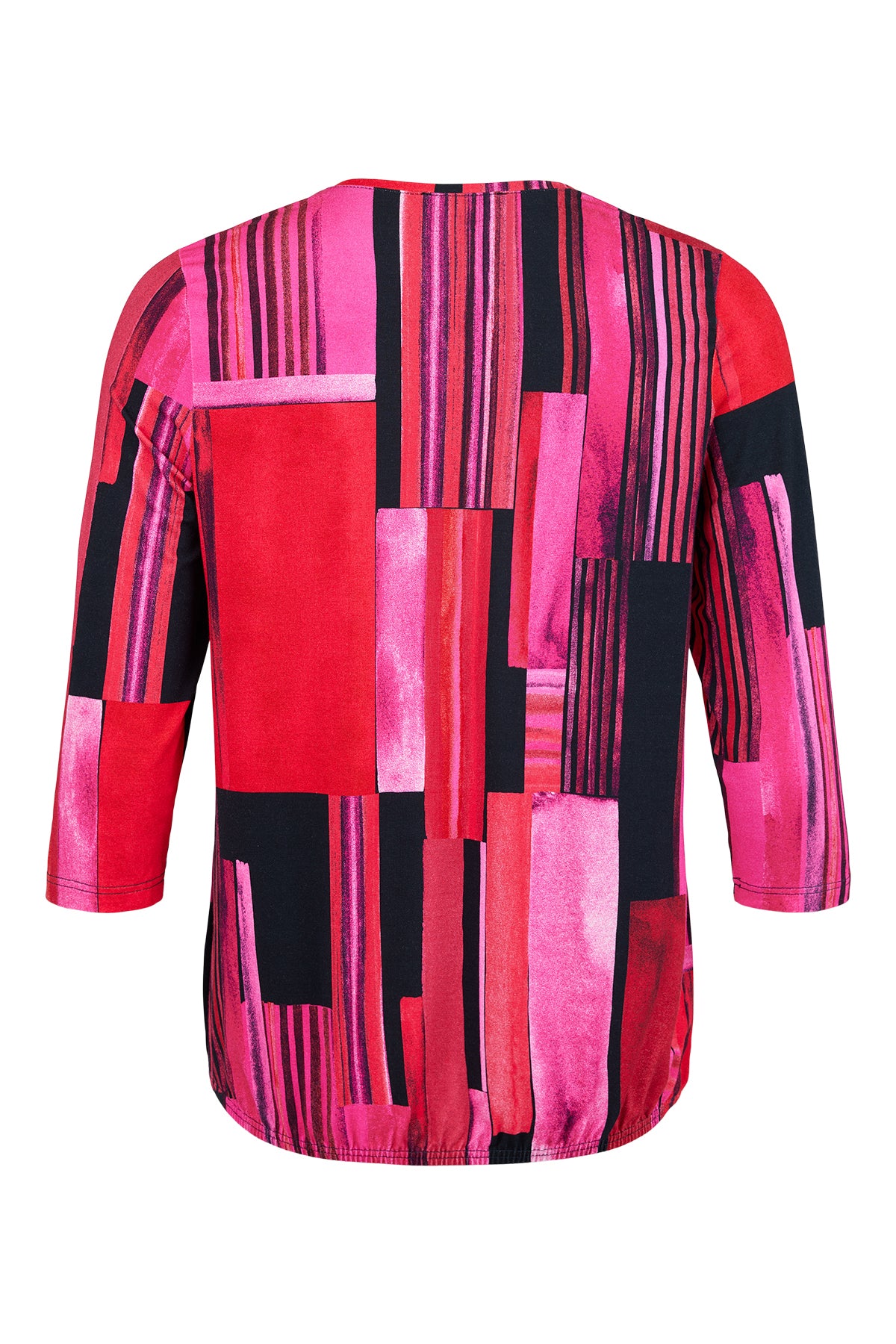 Pink, Black & Red Geometric Print Top with Elasticated Waist