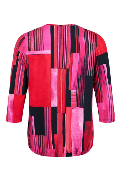 Pink, Black & Red Geometric Print Top with Elasticated Waist