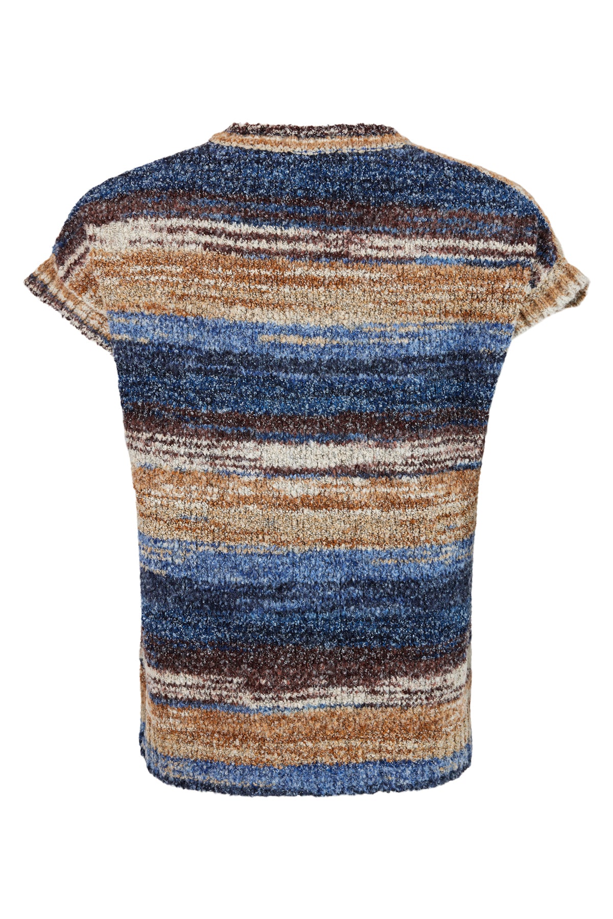 Blue, Brown & Beige Sleeveless Knit V-Neck Jumper
