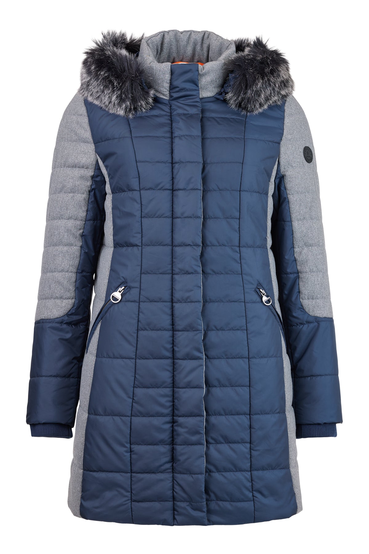 Navy/Grey Padded Jacket With Faux Fur Hood