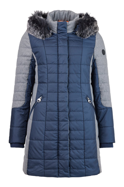 Navy/Grey Padded Jacket With Faux Fur Hood