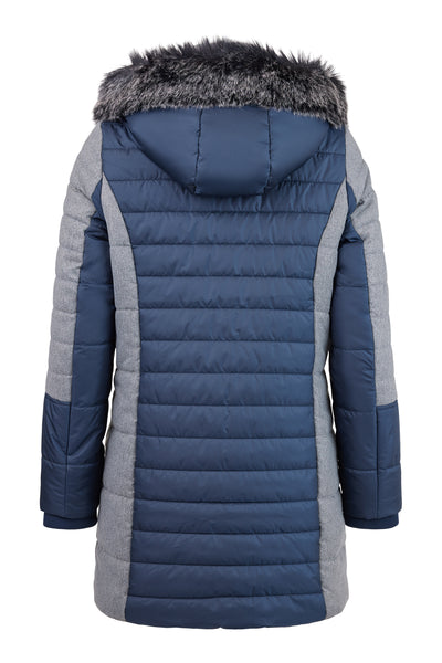 Navy/Grey Padded Jacket With Faux Fur Hood