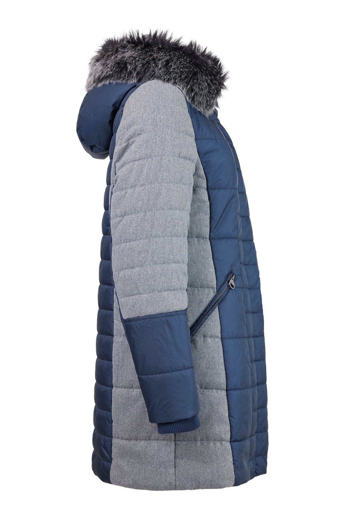 Navy/Grey Padded Jacket With Faux Fur Hood
