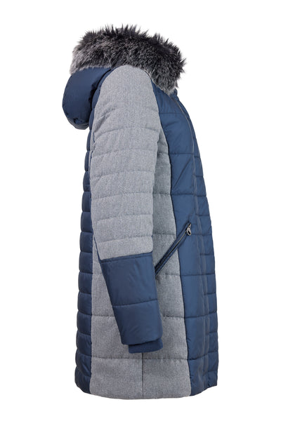 Navy/Grey Padded Jacket With Faux Fur Hood
