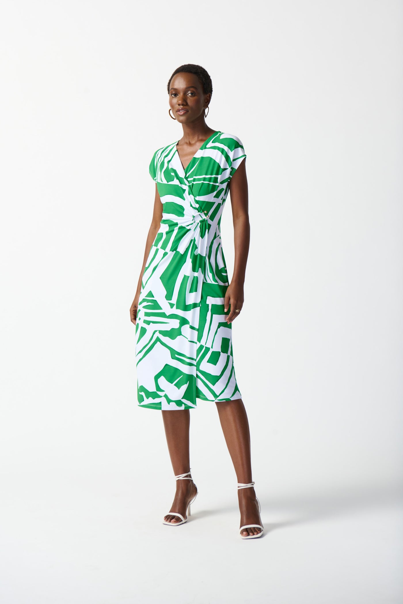 Joseph Ribkoff Green and Vanilla Floral Print Wrap Dress