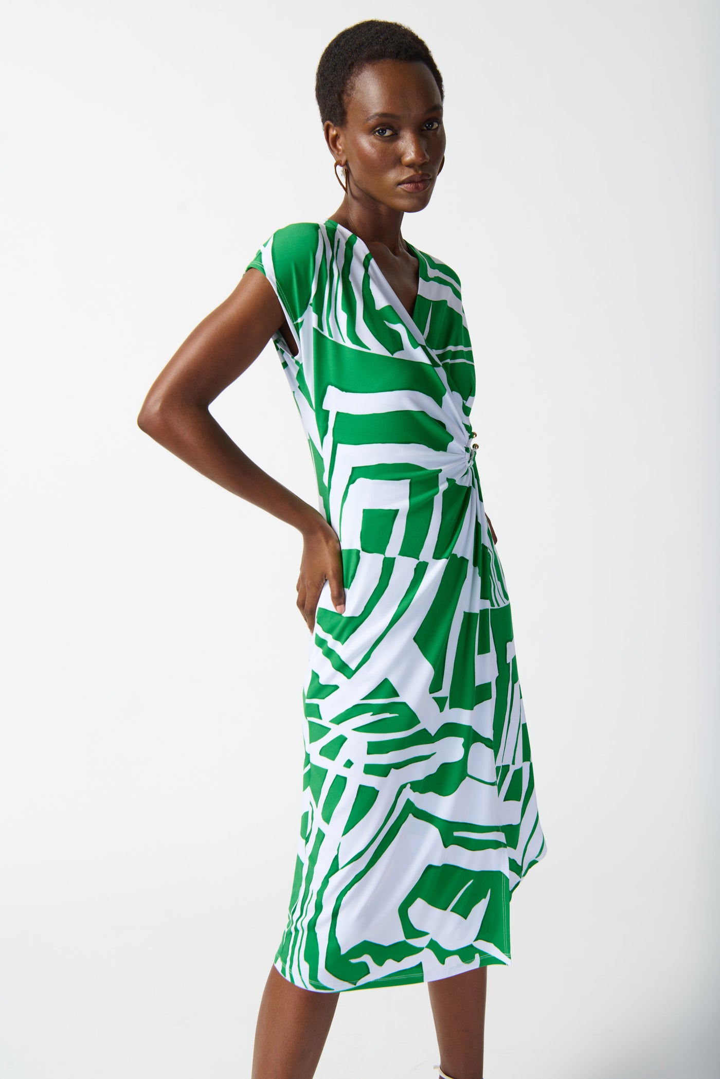 Joseph Ribkoff Green and Vanilla Floral Print Wrap Dress