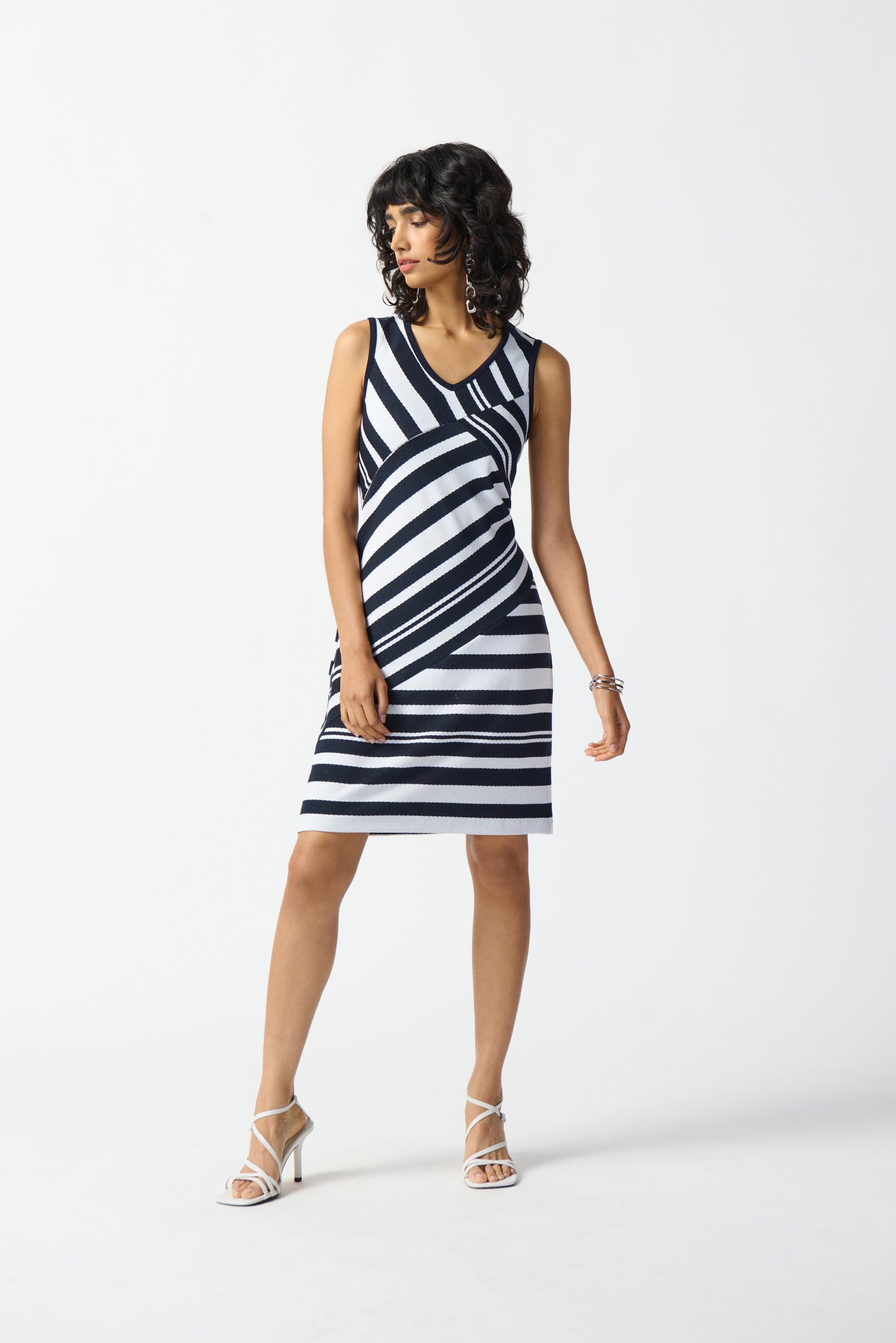 Joseph Ribkoff Midnight Blue/Off-White Striped Sleeveless Dress