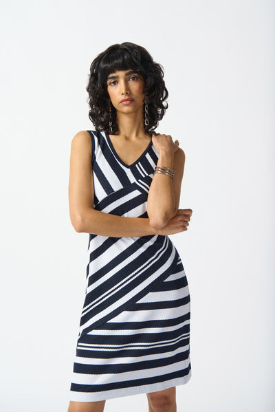 Joseph Ribkoff Midnight Blue/Off-White Striped Sleeveless Dress