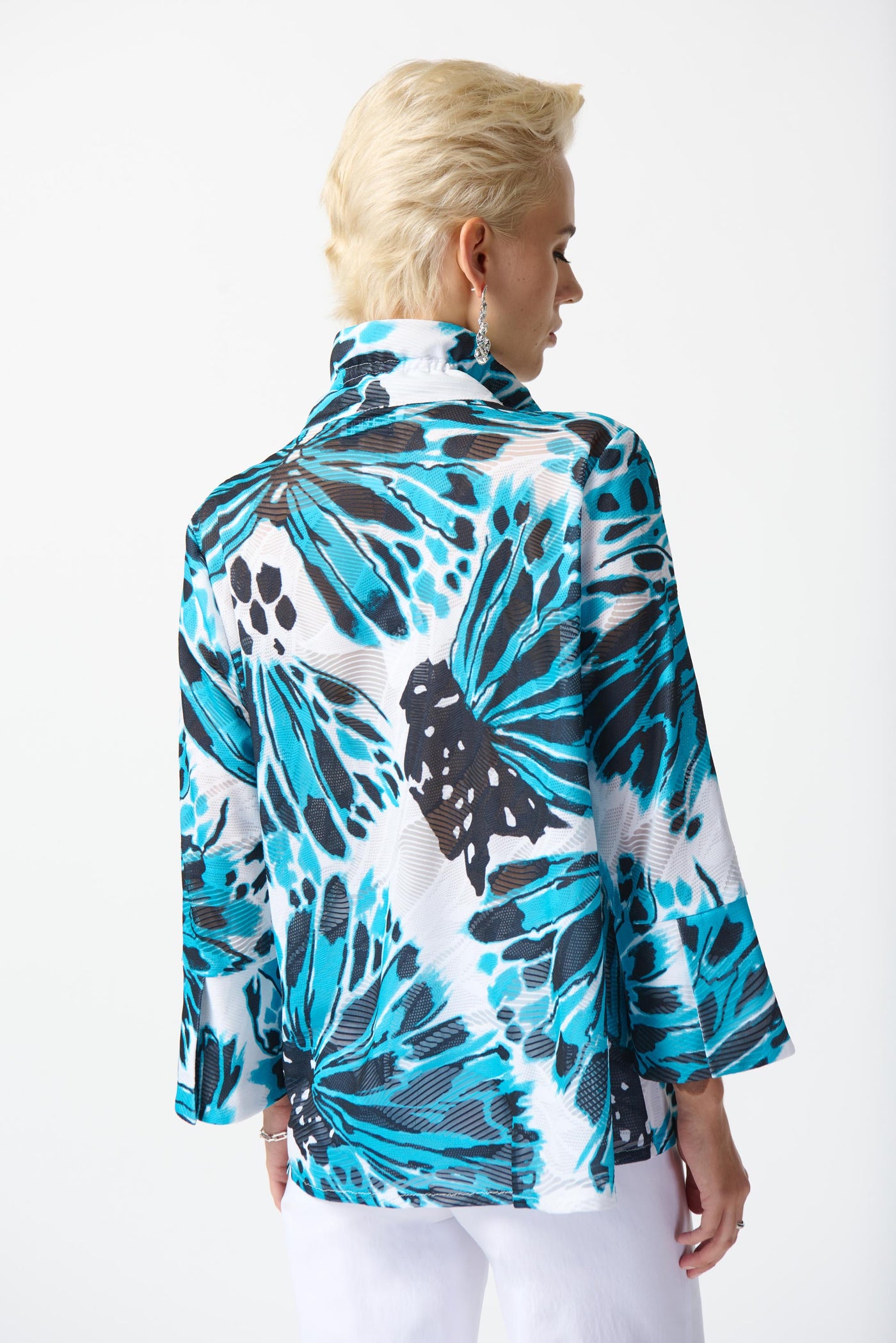Joseph Ribkoff Knit Jacquard Butterfly Print Trapeze Jacket
