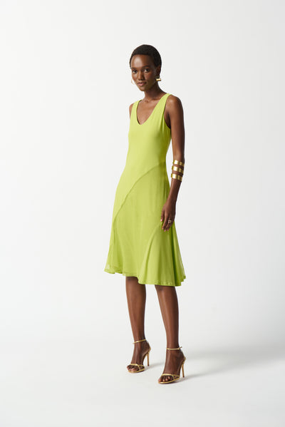 Joseph Ribkoff Lime  Silky Knit Asymmetrical Sleeveless Dress
