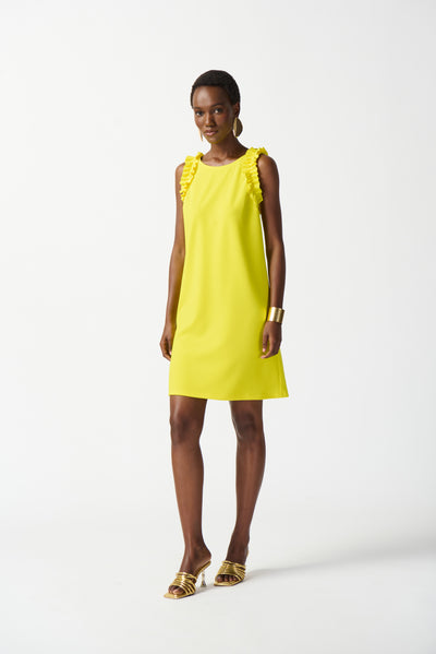 Joseph Ribkoff Yellow  Sleeveless Straight Dress with Frill Detail