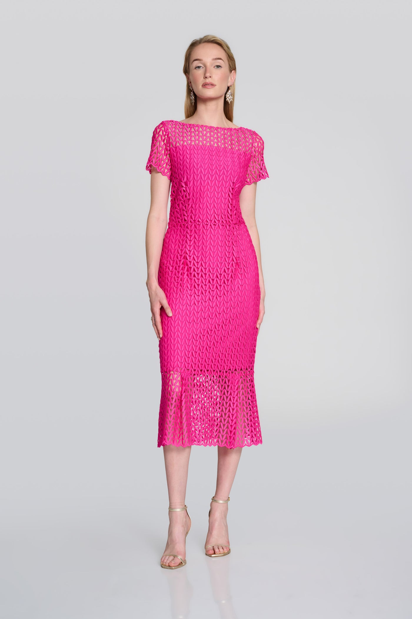Joseph Ribkoff Pink Guipure Lace Flounce Dress