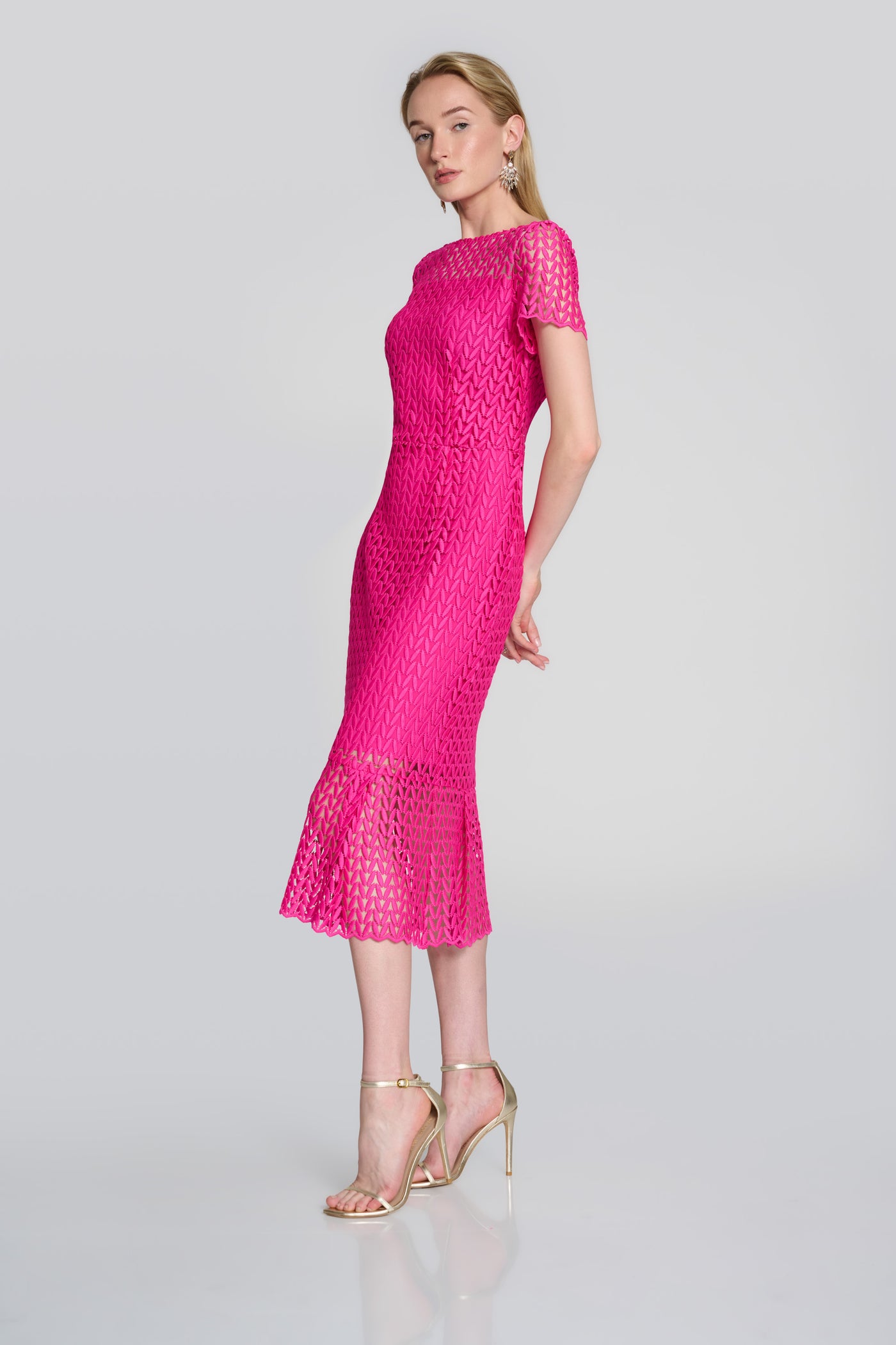 Joseph Ribkoff Pink Guipure Lace Flounce Dress