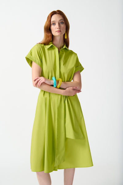 Joseph Ribkoff Lime Woven Fit and Flare Shirt Dress