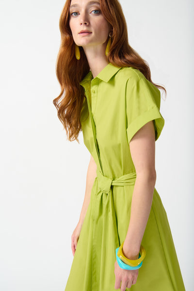 Joseph Ribkoff Lime Woven Fit and Flare Shirt Dress
