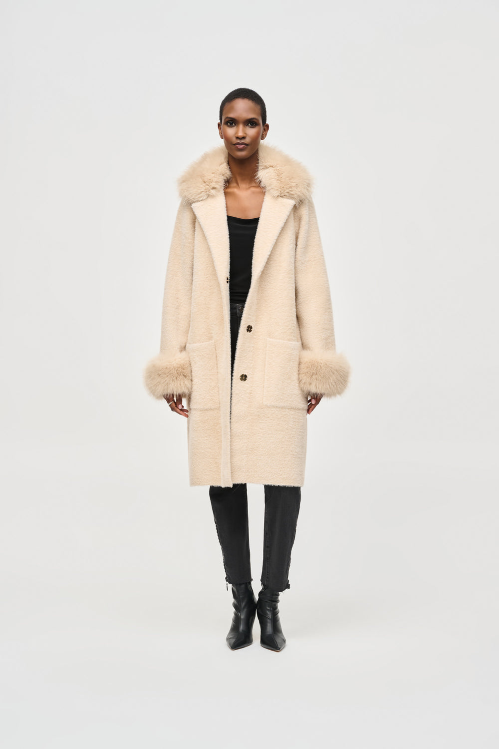 Cream faux fur trim swing coat sales