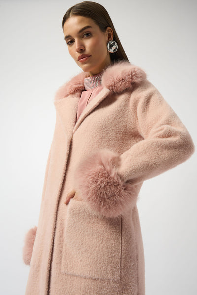 Joseph Ribkoff Rose Feather Yarn and Faux Fur Sweater Coat