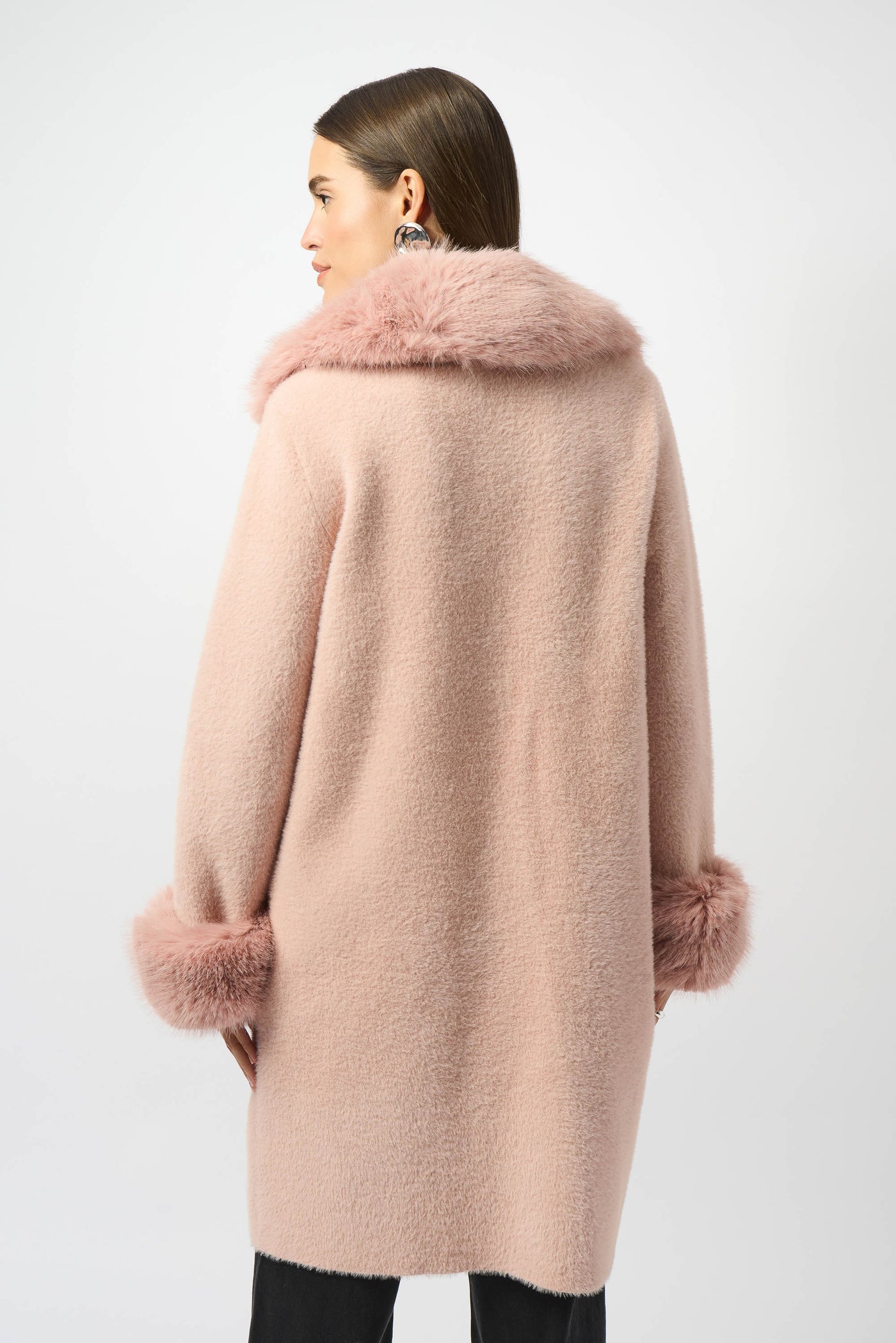 Joseph Ribkoff Rose Feather Yarn and Faux Fur Sweater Coat