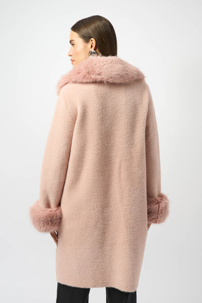 Joseph Ribkoff Rose Feather Yarn and Faux Fur Sweater Coat
