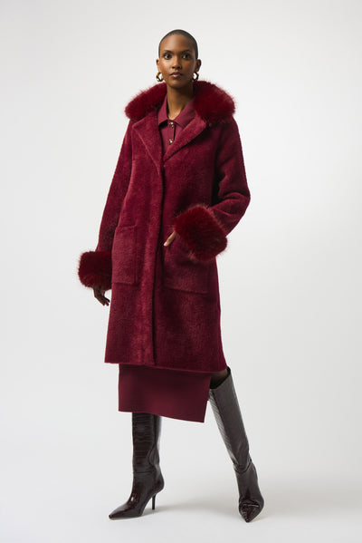 Joseph Ribkoff Feather Yarn and Faux Fur Sweater Coat