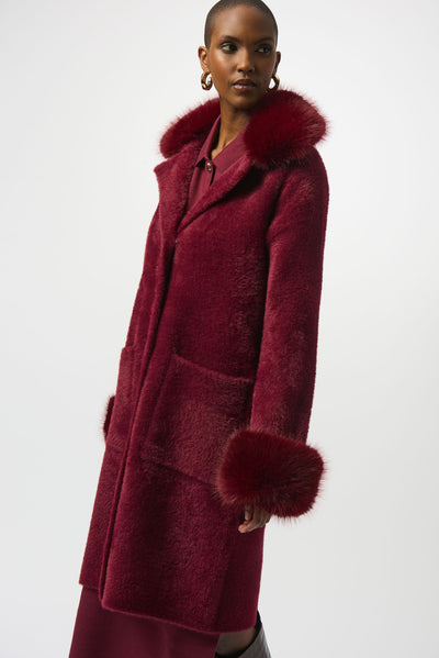 Joseph Ribkoff Feather Yarn and Faux Fur Sweater Coat