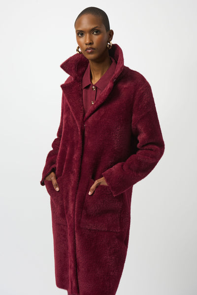 Joseph Ribkoff Feather Yarn and Faux Fur Sweater Coat