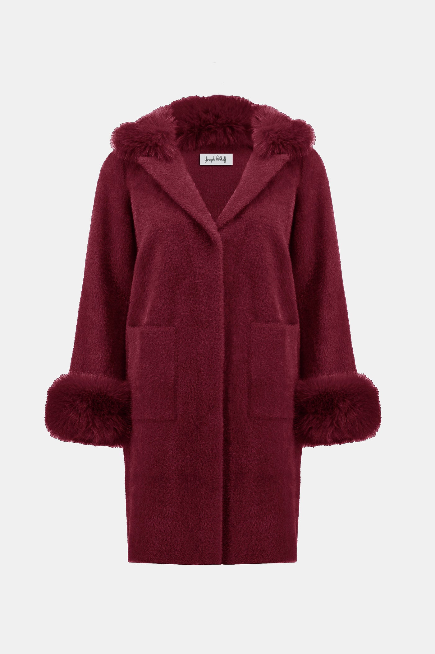 Joseph Ribkoff Feather Yarn and Faux Fur Sweater Coat